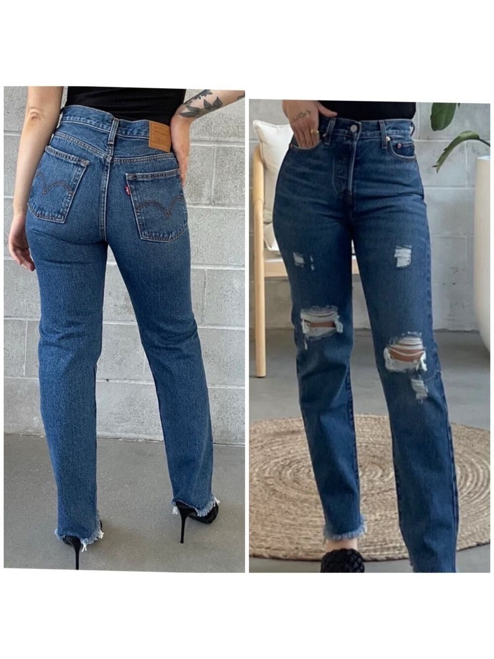 Levi's Premium Wedgie Straight Distressed Blue Jeans Buttonfly